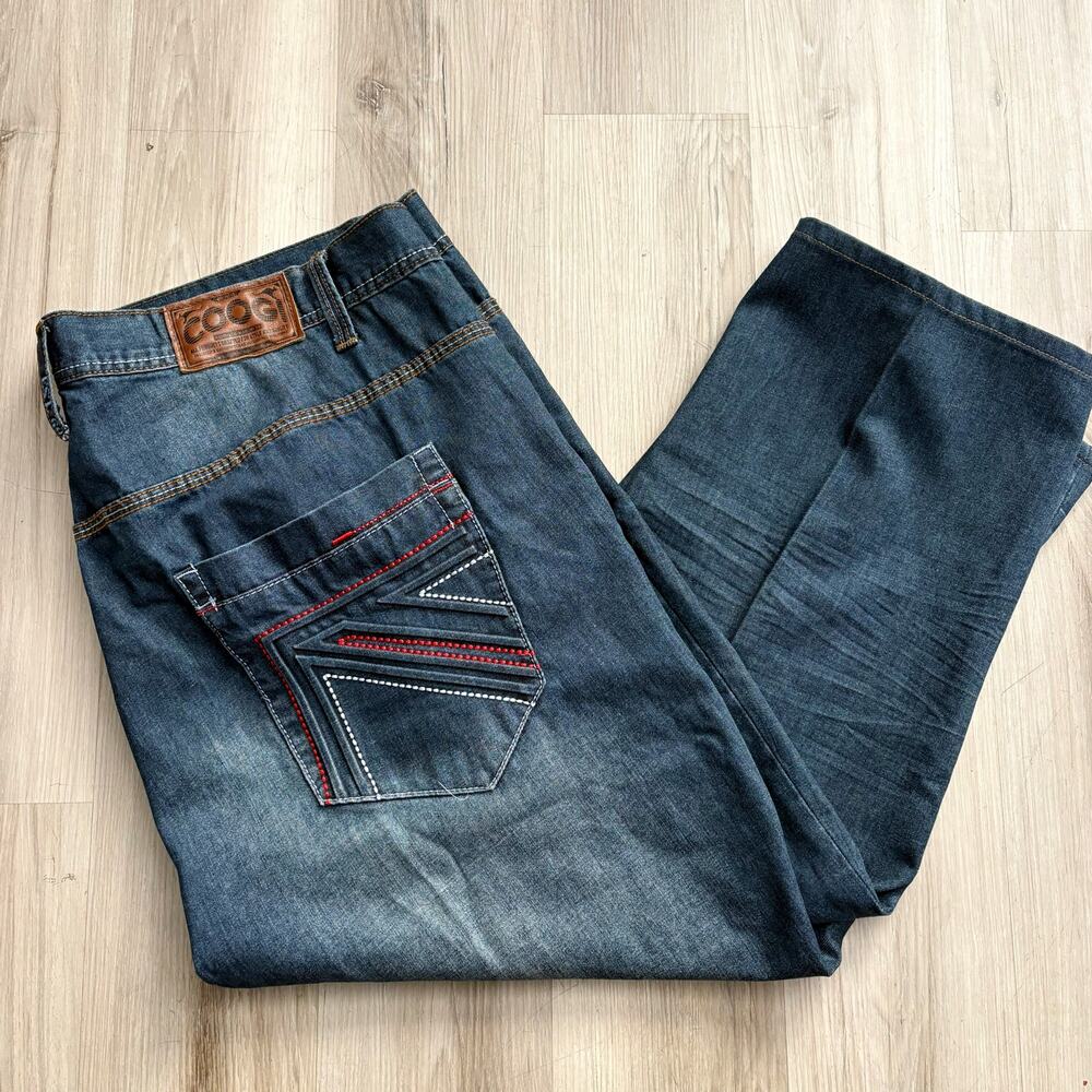 COOGI Australia Men’s Denim Jeans FLAG Embroidered Back Pocket Sz 46 x 34 EUC